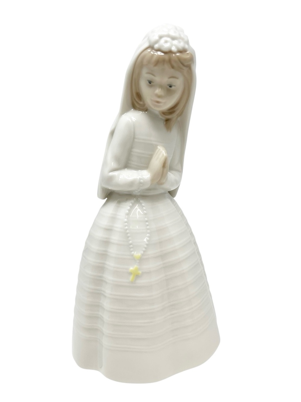 Nao by Lladro Porcelain First Communion Girl Praying Figurine Cross Vintage EUC